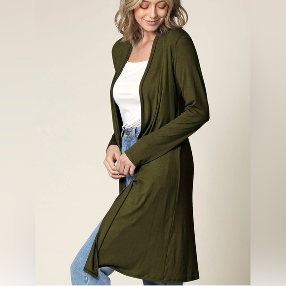 Women's Solid Long Sleeve Open Front Long Cardigan - Picture 3 of 6